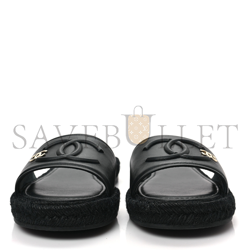 CHANE LAMBSKIN ESPADRILLE MULE SANDALS BLACK G39778